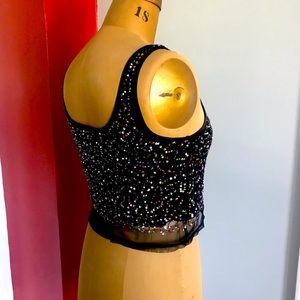 Black Sleeveless Party Crop Top with sequin design size SM